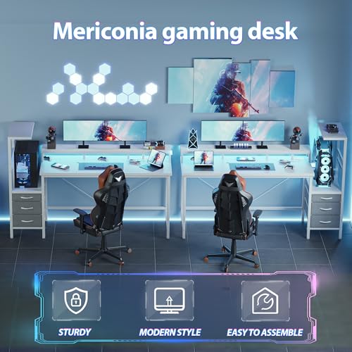 Image of Mericonia 68 inch Gaming Desk with Drawers, Reversible Computer Desk, White