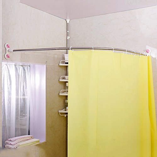 BAOYOUNI Gebogene Duschvorhangstange Ohne Bohren Duschvorhang-Spannstange Teleskopstange aus Edelstahl Gardinenstange Rostbeständig Badezimmer Gewölbte Dusche Rail Pole 95.5 x 95.5 cm, Elfenbein