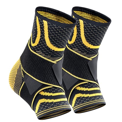 IZWEAR Ankle Brace with Straps (PAIR) for Plantar Fasciitis and Sprained Ankle, Ankle Sleeve for Achilles Tendonitis, Pair of Copper Infused Ankle Compression Support for Men&Women