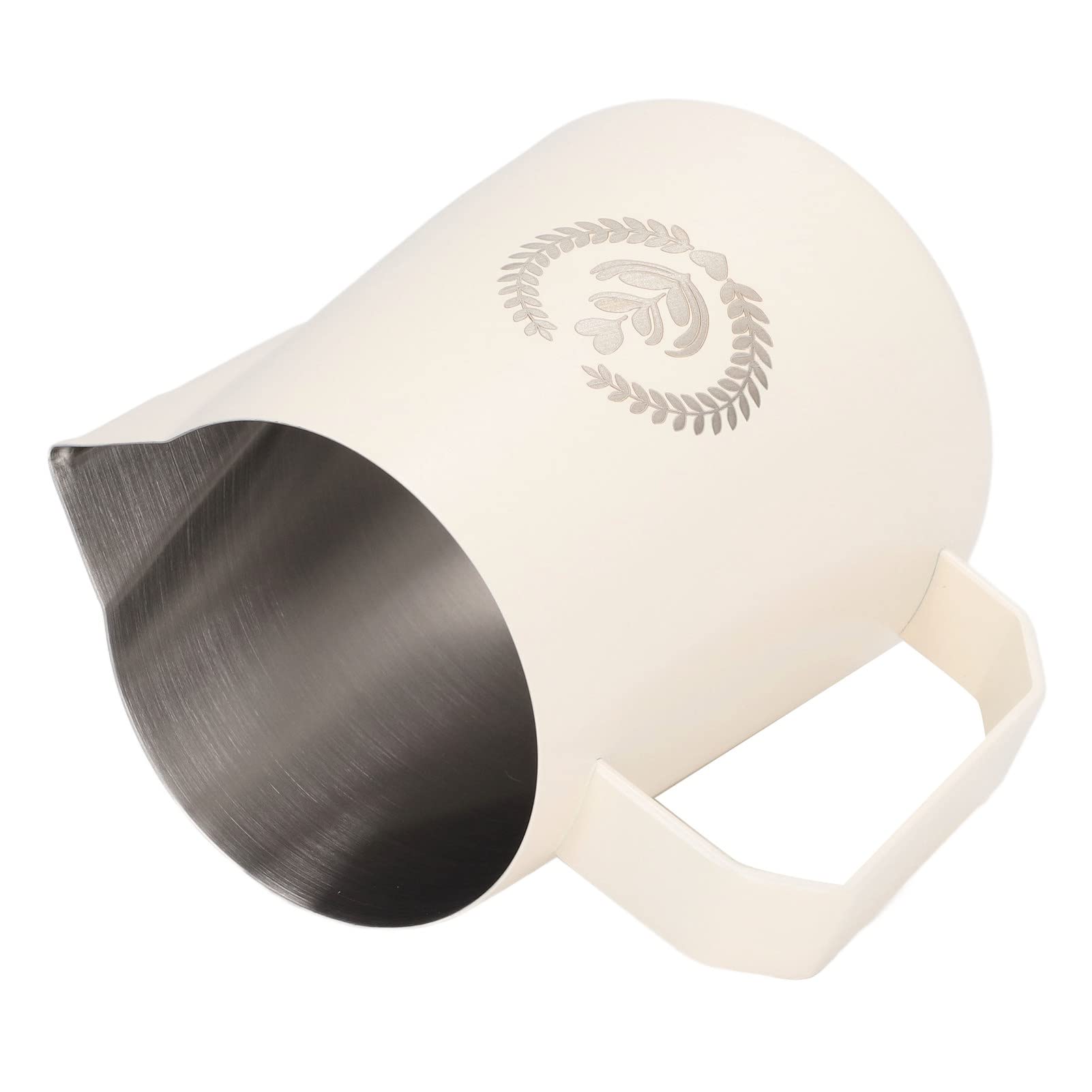 EMUKOEP Diseño de Colada Elegante 450ml de la Jarra de Espuma de Leche de Acero Inoxidable 304 para Bebidas de café (Blanca)