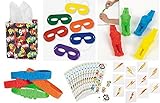 SUPERHERO Party Favors Bundle Kit Pack Enough for 12 Boy's or Girl's Kid's Gift Bags, Stickers, Bracelets, Masks, Tattoos, 144 pc Toy Assortment
