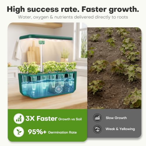 Image of Ahopegarden Hydroponics Growing System: 10 Pods Indoor Herb Garden with LED | Plant Germination Kit with Growth Lamp, Countertop Hydroponic Planter for Fresh Herbs, Vegetables & Lettuce Lovers, Green