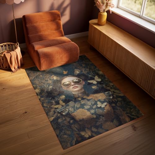 Alfombra salon rectangular de pelo corto con mariposas decorativas de 90x150 cm 3