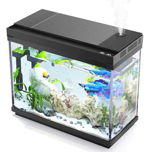Image of Vehipa Fish Tank, 2 Gallon Fish Aquarium, Fish Tank Starter kit with 3 in 1 Quiet Pump Smart Humidifier, Temperature Display, 7-Color Lighting (Black)