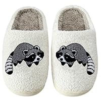 NIPAXO Cute Animal Raccoon Slippers for Women Men Winter Fluffy Warm House Slippers Soft Plush Indoor outdoor Shoes Raccoon-41-42