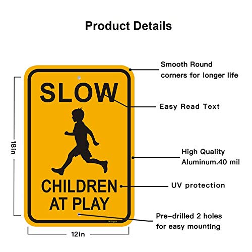 2-Pack Slow-Children at Play Signs Slow Down Sign 18? x 12? 40Mil Rust Free Aluminum, Weather Resistant, Waterproof, Durable Ink, Easy to Mount