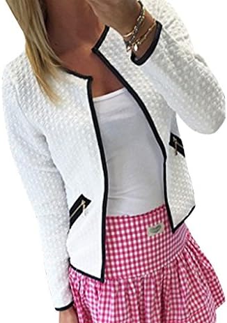 CANIS 3D Grid Pattern Round Neck Zipper-Pockets Jacket Cardigan