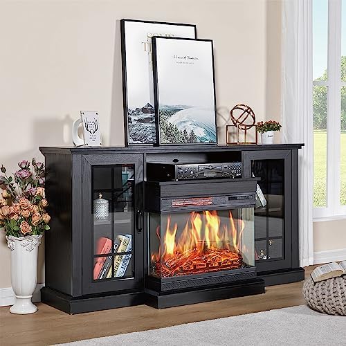 JXQTLINGMU Farmhouse Double Fireplaces TV Stand for TVs Up