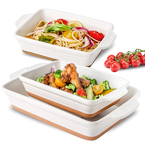 Ymasins Casserole Dishes For Oven, Ceramic Baking Dish Set Of 3 Deep Lasagna Pans Large Ceramic Baking Pan With Handles From Oven To Table Rectangular Casserole Dish Set Easy To Clean, White #TOP1