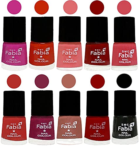 Image of SMC Fabia ALL IN ONE (PACK OF 10), Long Lasting Glossy Nail Polish, 6 ml Each, All Vibrant Colours,02316