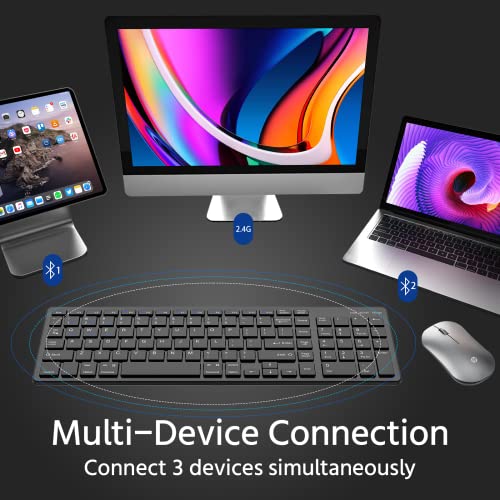 Wireless Keyboard, Bluetooth Keyboard Rechargeable, Bluetooth 5.0 + 2.4G Dual Mode Keyboard With Numeric Pad, Slim Full Size Keyboard For Macbook, Android, Windows, Laptop, Computer, Tablet(Black) #TOP1