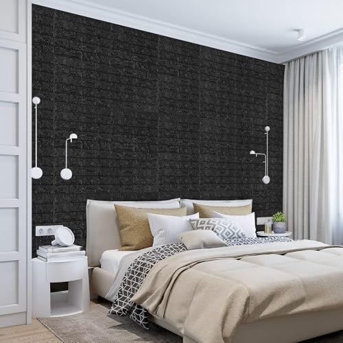 Image of 1 Pack Black Self-Adhesive Waterproof PE Foam 3D Wall Panels 4mm Thickness Wallpaper Sticker for Bathroom, Living Room, and Home Decoration, 70 x 77cm, Appx. 5.8 Sq Feet.