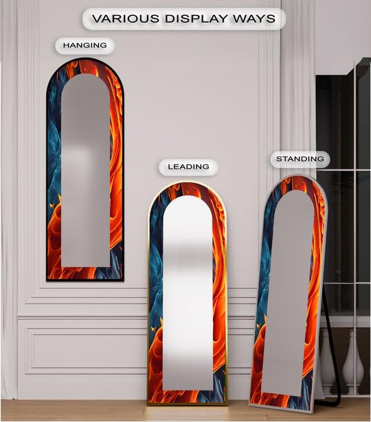 Fire & Ice - Specchio da pavimento astratto a doppio flusso, 50,8 cm x 160 cm (larghezza x altezza), specchio da pavimento con cornice nera e cornice nera