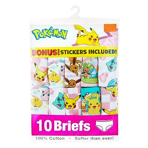 Pokémon Girls' 100% Combed Cotton Underwear with Pikachu, Evee, Squirtle, Jigglypuff and More in Sizes 4, 6 and 82