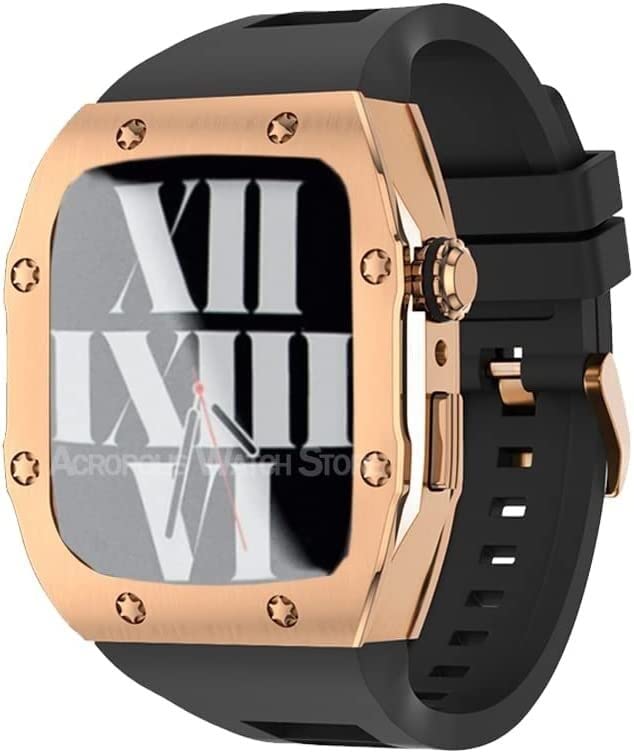 Coque acier inoxydable 45 mm pour Apple Watch avec bracelet style luxe agate unique