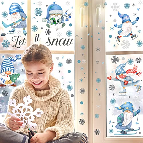 Eersida 135 Pcs Snowy Winter Gnome Snowflake Wall Decals Christmas Snowflakes Decal Silver And Blue Theme Stickers For Kid Bedroom Home Kitchen Decor Gift(Snow Style) #TOP5
