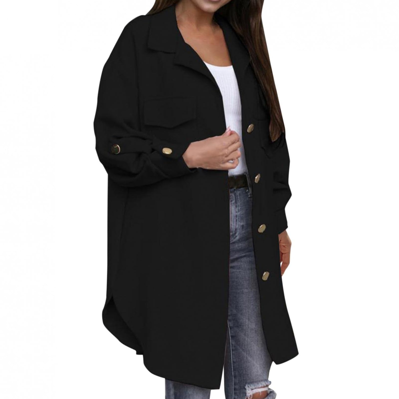 Coat for Women Casual Lapel Single Breasted Jacket Trench Coat Long Sleeve Hooded Cardigan Sweater Fall Outfits Pocket