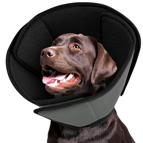 Image of Queenmore Dog Cone for Large Dogs,Soft Dog Cone Stop Licking After Surgery | Adjustable Pet E-Collar Alternative for Wound Healing, Soft Fabric Breathable Recovery Collars, BlackGrey,X-Large