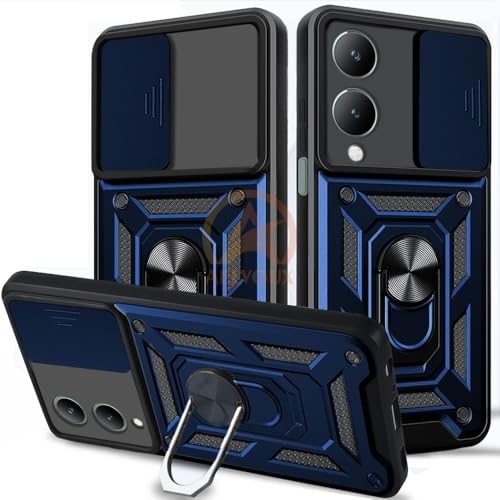 Image of Armor Bumper Back Cover Case for Vivo Y17S Rotating Camera Cover, Ring Holder & Kickstand | Heavy Duty & 360 Degree Protection Vivo Y17S Back Cover (Blue)