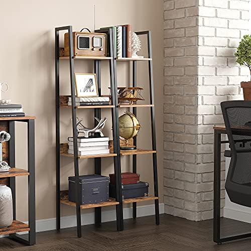 VASAGLE Ladder Shelf, 4-Tier Home Office Bookshelf, Freestanding Storage Shelves, for Living Room Bedroom Kitchen, Steel Frame, Easy to Assemble, Industrial, Rustic Brown and Black LLS108B01