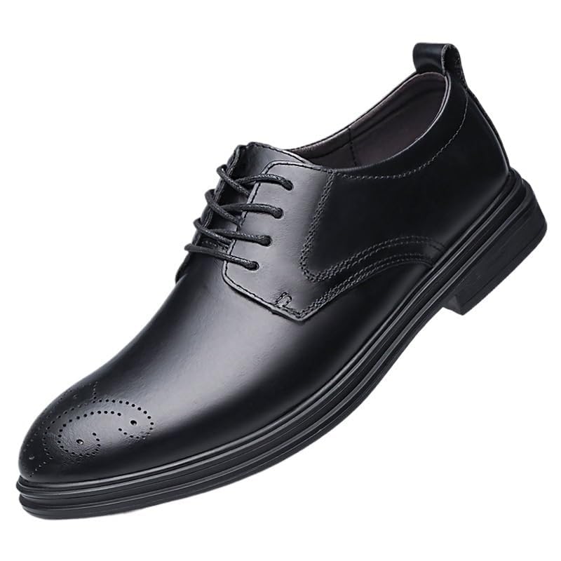 YZABEL Men's Leather Lace-Up Business Shoes, Classic Pointed Toe Printed Oxfords Dress Shoes, Rubber Non-Slip for Formal and Everyday Wear
