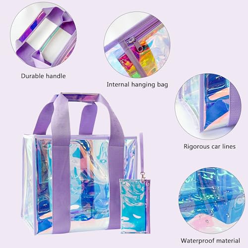Holographic Iridescent Tote Bag Clear Travel Beach Bag and Phone Pouch Transparent PVC Handbag Large Tote3
