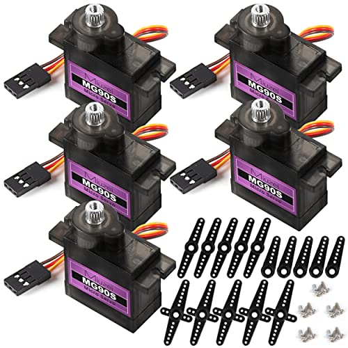 Image of Miuzei MG90S 9G Micro Servo Motor Metal Geared Motor Kit for RC Car Robot Helicopter, Mini Servos for Arduino Project (5)
