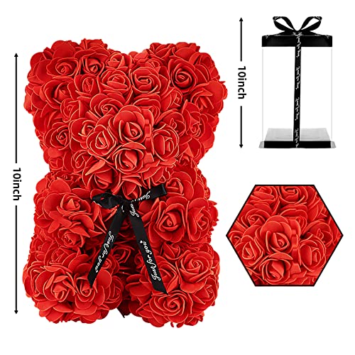 Odaban Rose Bear, Rose Teddy Bear With Box Red Flower Bear For Valentines Christmas Mothers Day, For Girl Wife, Birthday Gifts For Her Women, 10 Inches #TOP5