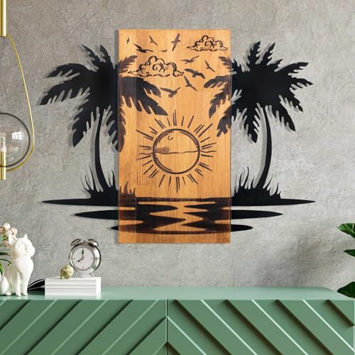 Accessoire mural en bois moderne deco noir et noyer rectangle 74 cm - 3