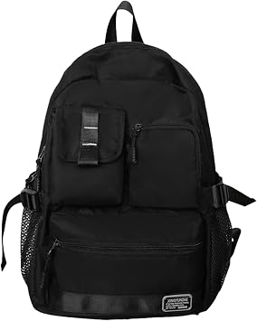 JiaYou Teen Unisex Nylon School Backpack Multi-Pocket Front Utility with Mesh Bottle Pockets and Sternum BuckleBlack, 19 Liters