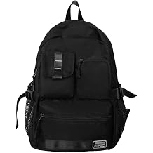 JiaYou Teen Unisex Nylon School Backpack Multi-Pocket Front Utility with Mesh Bottle Pockets and Sternum BuckleBlack, 19 Liters