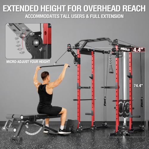 Image of Mikolo Power Cage, Power Rack with Cable Crossover System, 1500LBS Squat Rack with LAT Pull Down System, Workout Cage with Pulley System for Fitness Home Gym