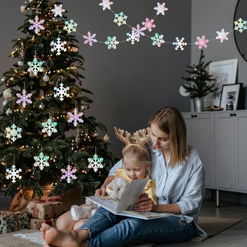 Image of Iridescent-Holographic Snowflake-Snow Christmas Party-Decorations Garland - 6pcs Winter Girl Frozen Birthday New Year Hanging Decoration Streamers Banner, Wonderland Party Supplies Decor Panduola