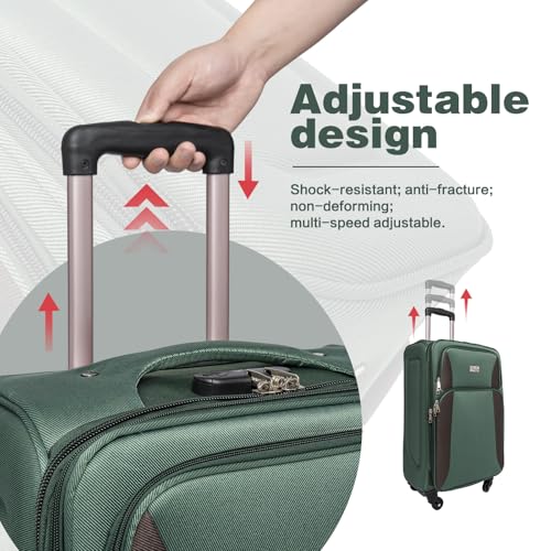 GDFStudio 4 Piece Softside Luggage Set with Spinner Wheels, Expandable Lightweight Suitcase Travel Set, Durable Softshell Trolley Bags with Carry-On and Checked Sizes – Dark Green3