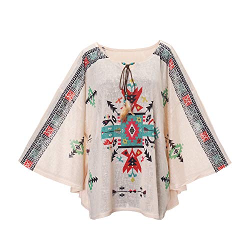 Women's Bohemian Print Half Batwing Sleeve Top Caftan Poncho Tunic Top Cover up