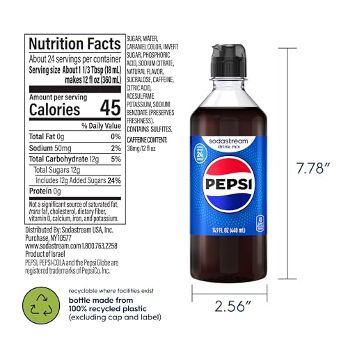 Image of SodaStream Pepsi New Pour Bottle Beverage Mix 14.9 Fl Oz (Pack of 4)