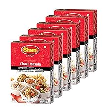 Shan Chaat Masala Seasoning Mix 3.52 oz 100g - Spice Powder for Tangy and Spicy Garnish on Savory Snacks - Suitable for Vegetarians - Airtight Bag in a Box Pack of 6