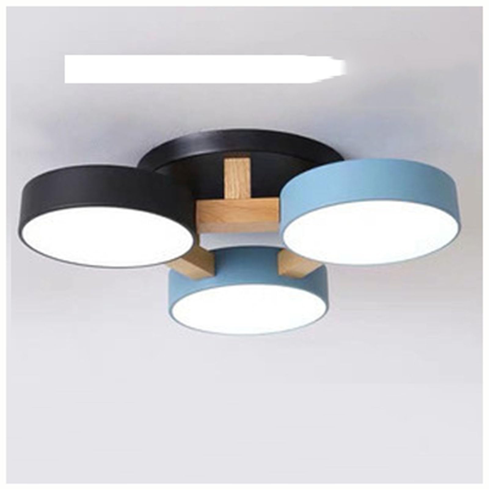 PIKETU Wooden lamp dimmable dining table, country house bedroom lamp, bedroom ceiling decoration LED ceiling light, modern vintage design chandelier,blue black,3 heads