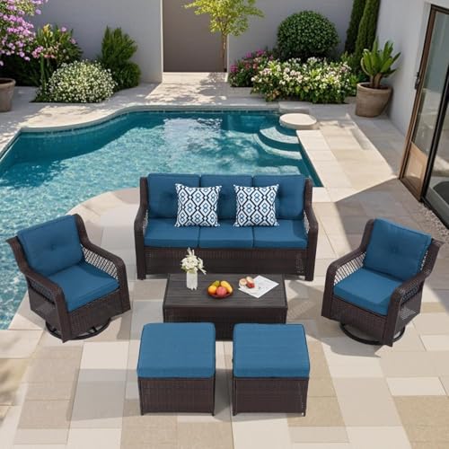 Suvivityse peacock blue swivel chair patio set