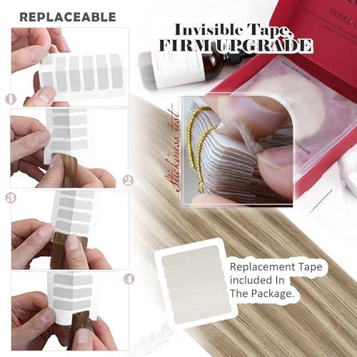 Moresoo Tape in Hair Extensions Human Hair 18 Inch Balayage Light Brown with Medium Blonde Human Hair Tape in Extensions Real Hair Remy Silky Soft Straight Hair 20pcs/50g #8/22/8 - Image 4