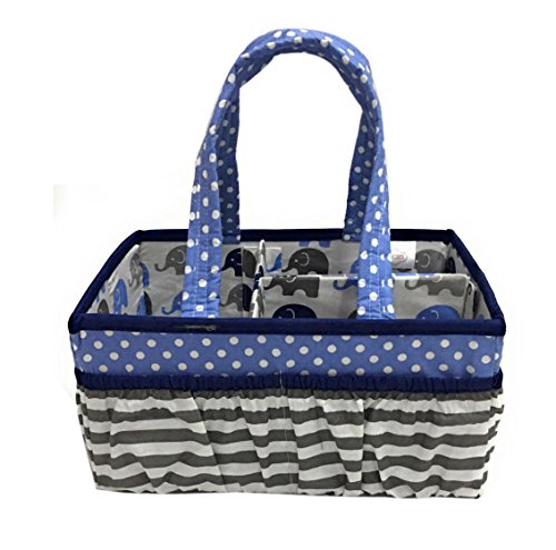 Bacati Elephants Nursery Fabric Storage Caddy With Handles, Blue/Navy/Grey #TOP2