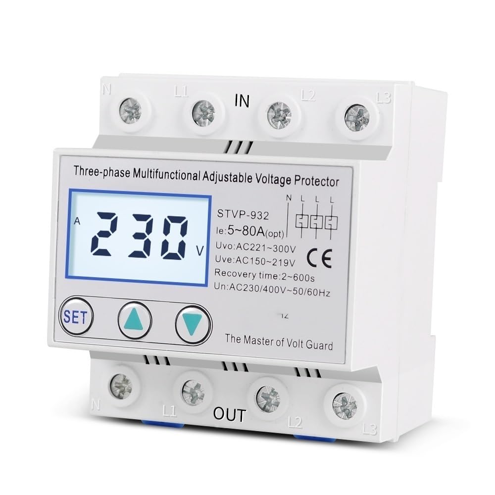 Leitungsschutzschalter,Sicherungsautomat Industrielle dreiphasig AC 380V 80A. Einstellbare Überspannspannung Protector Automatische Wiederherstellung über die unter Spannungspaltvorrichtung(80A)
