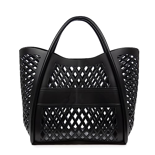 Firenze Artegiani Libelulla. Bolso Shopper cesta. De pvc perforado diseño exclusivo 28x20x28 cm. Color: Negro