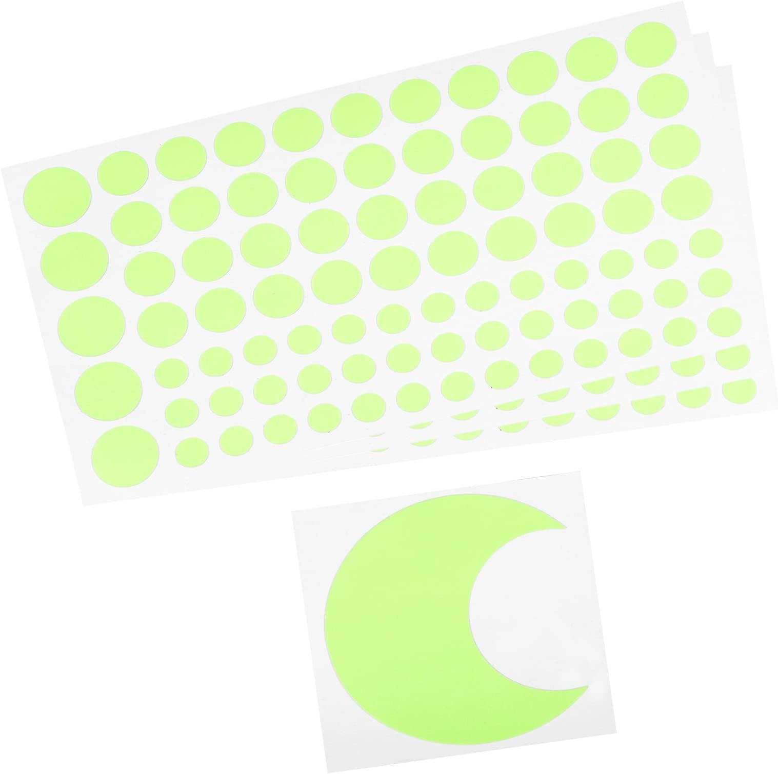 MECCANIXITY Glow in The Dark Tape Dots,0.4" 0.6" 0.8" 3" 252 Dots Sticker 1 Moon Sticker Green for Walls Parties Marking Decorations