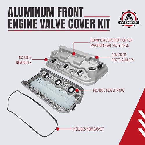 Image of Aluminum Front Engine Valve Cover Replacement by AA Ignition - Compatible with Acura, Honda - RDX, TL, Accord, Crosstour, Odyssey, Pilot, Ridgeline 3.5L -Replaces 12310-R70-A00, 12310-R70-A10, 264-491