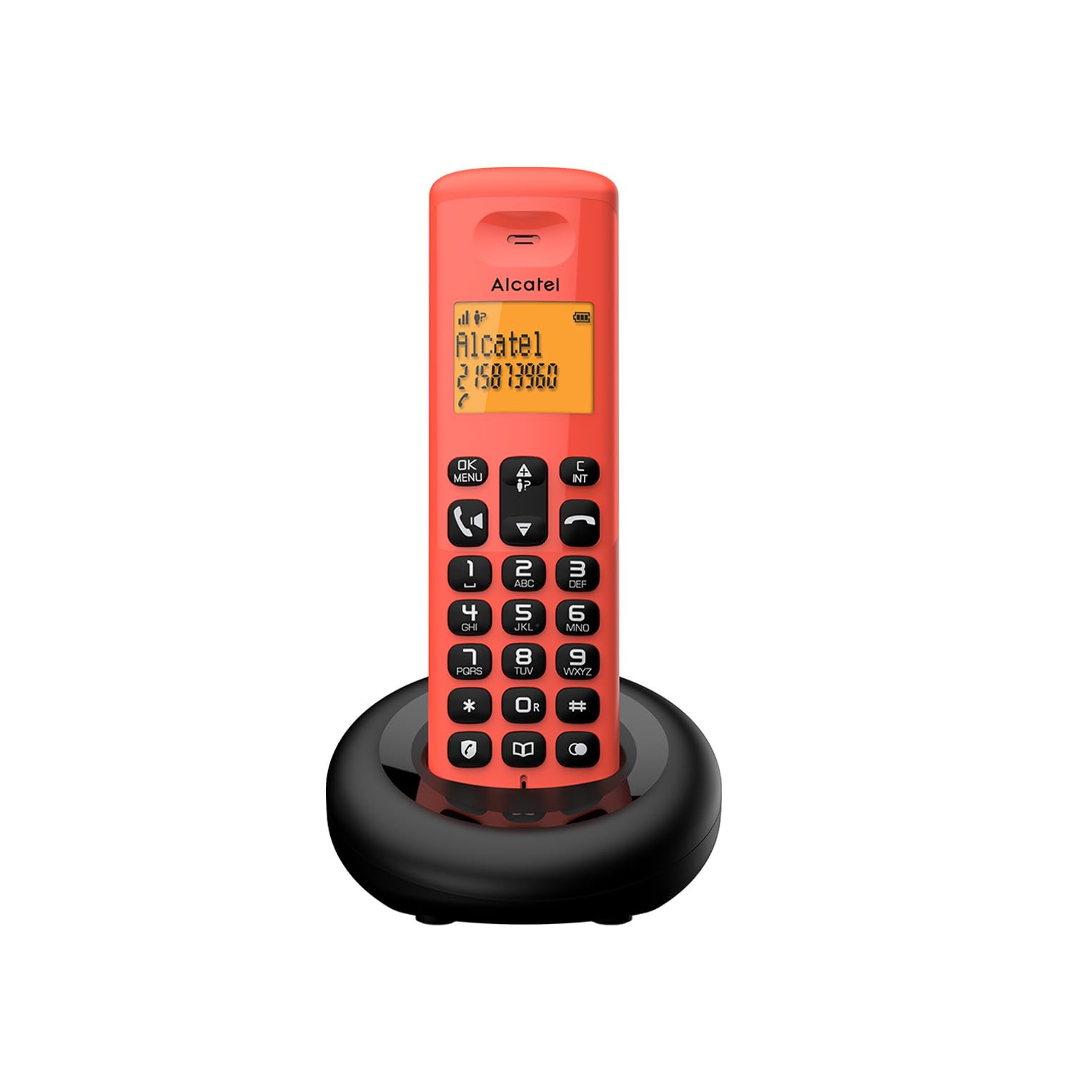 ALCATEL E260 - Bezprzewodowy telefon stacjonarny DECT - Kompaktowa konstrukcja - duży podświetlany wyświetlacz - zestaw głośnomówiący - funkcja blokowania niechcianych połączeń - czerwony