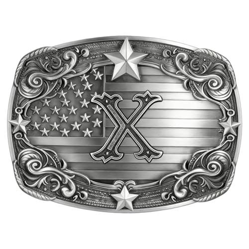 Image of Western Belt Buckle for Men Vintage Cowboy Rodeo Texas Initial Letter ABCDJMR to Z Belt Buckles