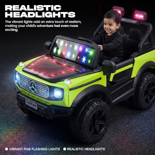 Image of Baybee CruzeX 4x4 Battery Operated Jeep for Kids with Parental Control | Baby Ride On Electric Car with RGB Lights, Music & Swing Mode | Rechargeable Battery Car for Kids 2to6 Years (Florescent Green)