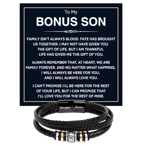 To My Bonus Son Bracelet Bonus Son Bracelet From Parent BonusSon Gifts From Stepmom Stepdad Anniversary Graduation Valentine Christmas Birthday Gifts For StepSon With Message Card And Gift Box (Quote 1 Standard Box)