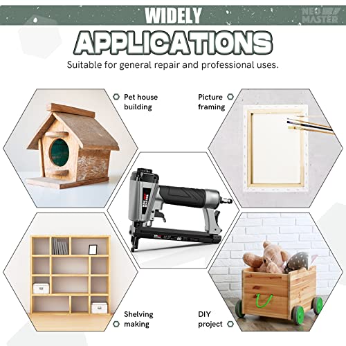 Pneumatic Staple Gun, Neu Master 20 Gauge Upholstery Stapler With 1500Pcs T50 1/4", 3/8", 5/8" Staples And Bmc Carrying Case, Heavy Duty Staple Gun For Woodworking And Diy Projects #TOP5